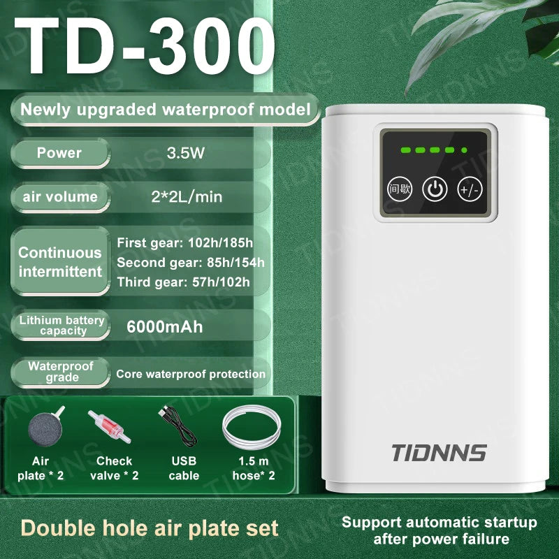 Aquarium Fish Tank Oxygen Pump Charging Dual-Purpose Air Pump Usb Lithium Battery Household Portable Fishing Mute 6000mA Outdoor