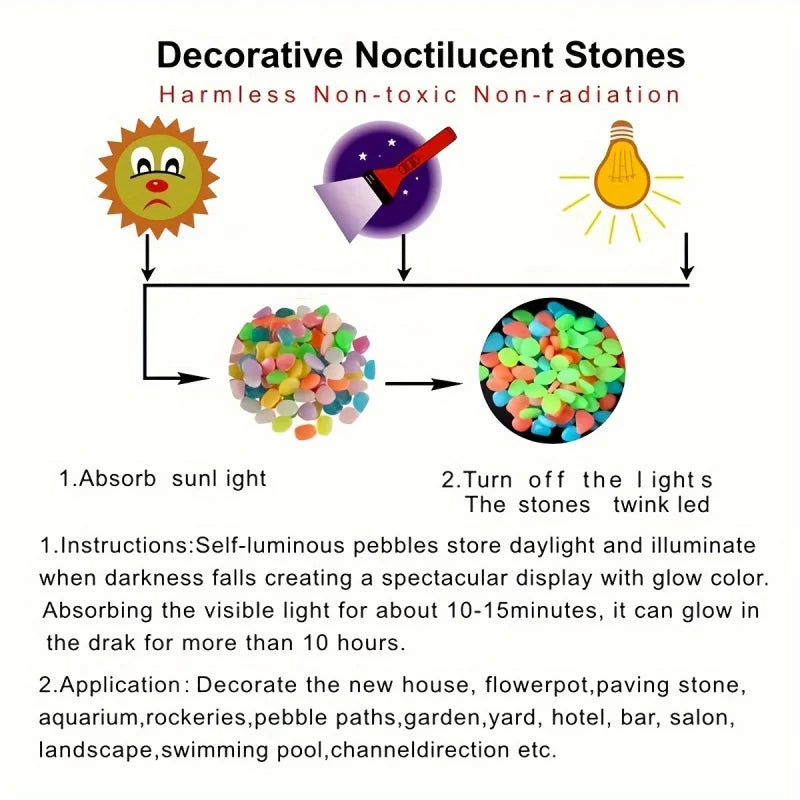 100pcs Glow In The Dark Pebbles: Resin Luminous Stones for Aquarium Decor