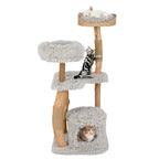 Solid Wood Cat Tower with Top Cattail Basket Cat Bed