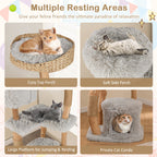 Solid Wood Cat Tower with Top Cattail Basket Cat Bed